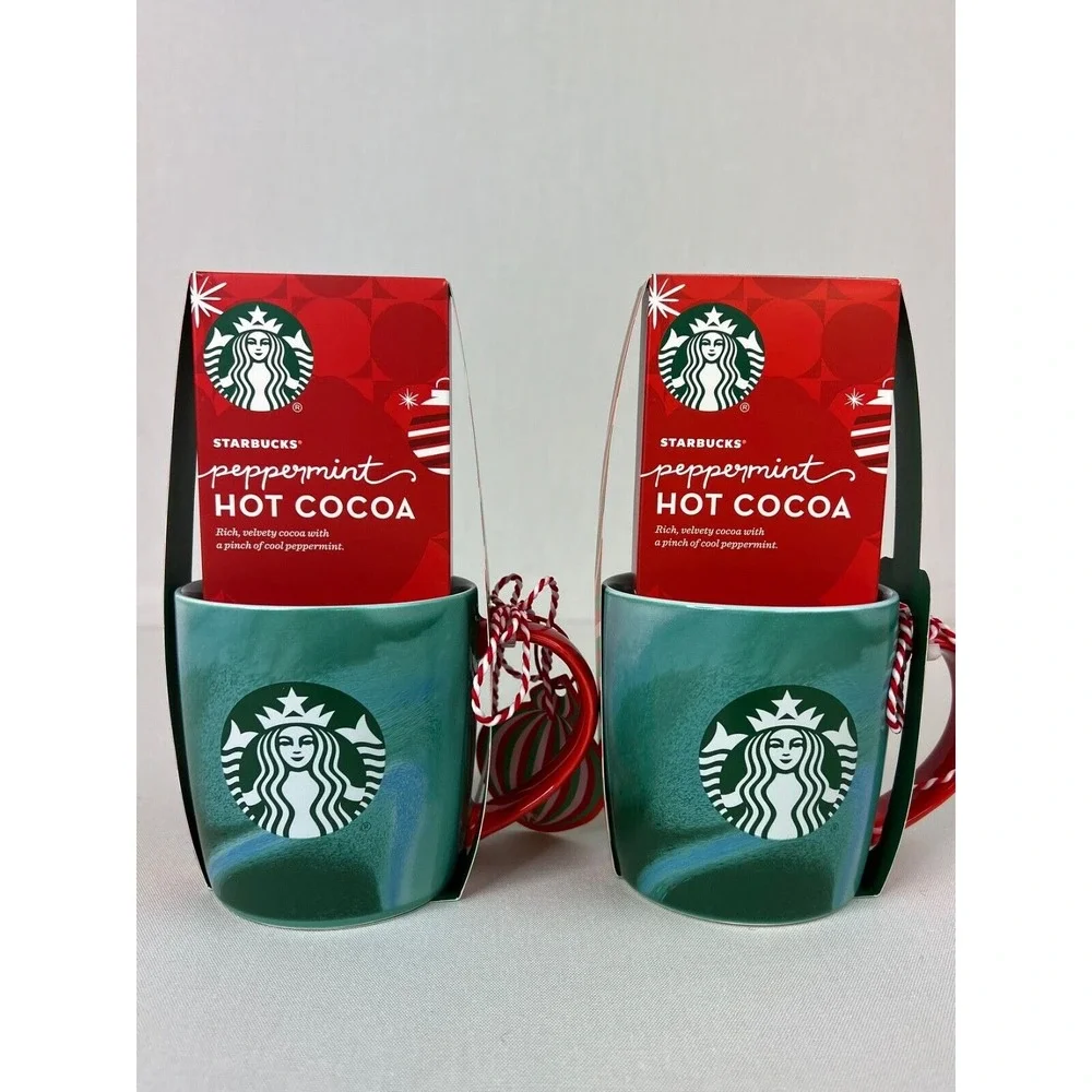 Starbucks Holiday 2024 Gift Set Hot‎ Cocoa 12 oz Coffee Mug Green Set of 2